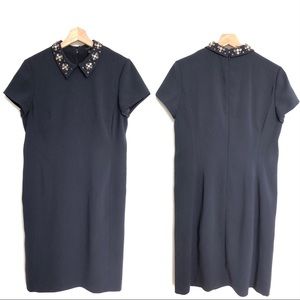 Ann Taylor Navy Jeweled Collar Shift Dress Sz 8